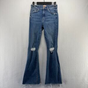 Mother Jeans Women's 24 Blue Denim The Weekender Fray Flared Six Packs on Me